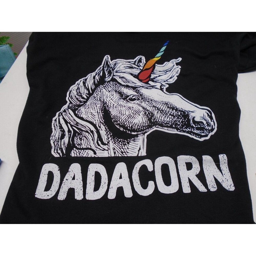 Dadacorn Unicorn T Shirt Black SS Adult L Large 100% Cotton NWOT Father's Day - Picture 3 of 4